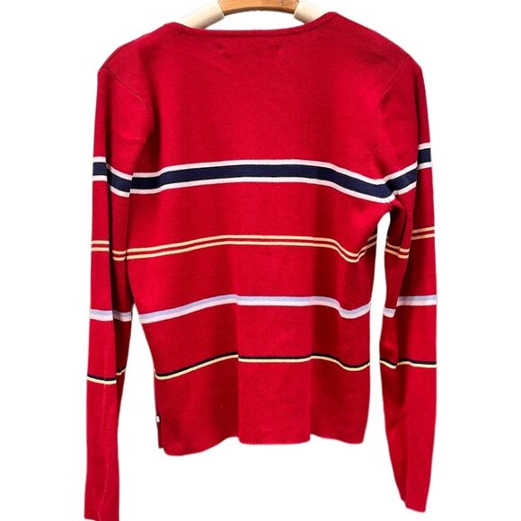 Tommy Hilfiger Vintage Red Striped Knit Sweater Preppy Long Sleeve Top Large NEW - Picture 2 of 7
